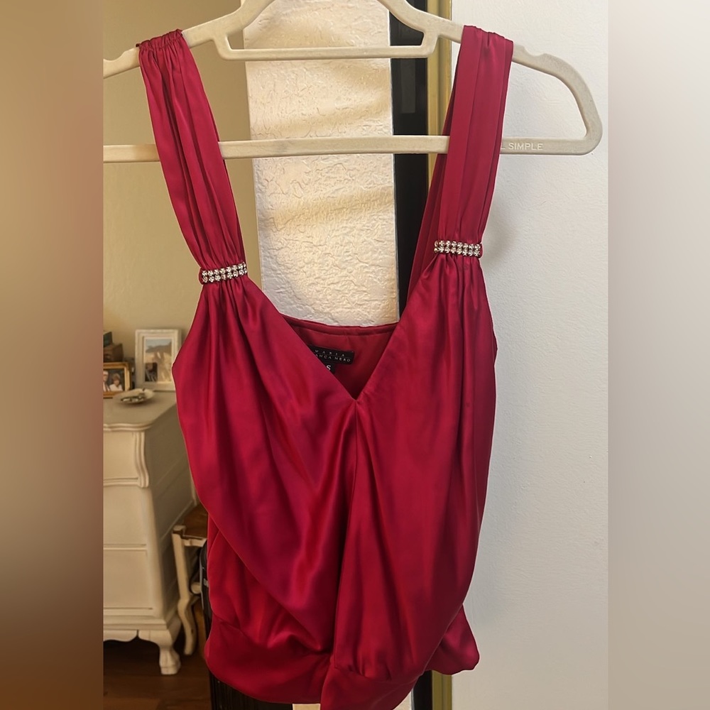 Sill small red tank/ blouse , great condition crystal accent on the strap